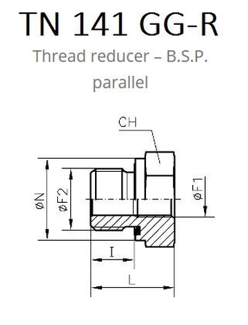 TN141GG Адаптер редуцирующий с дюймовыми резьбами (штуцер в тело-гайка)
